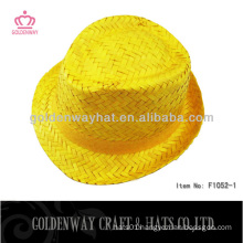 natural straw kwai grass yellow color fedora hats striped colorful wholesale